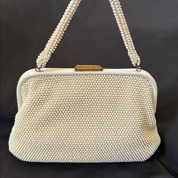 Rare Find Vintage Reversible Black and Ivory Beaded Satchel Purse Handbag - Picture 3 of 12